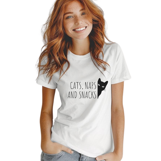 Shirt Katze für Frau Unisex kurzärmelig schwere Baumwolle modernes lustiges Shirt